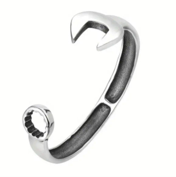 New! MEN'S Stainless Steel Rustic Wrench Cuff Bracelet. - Picture 3 of 6